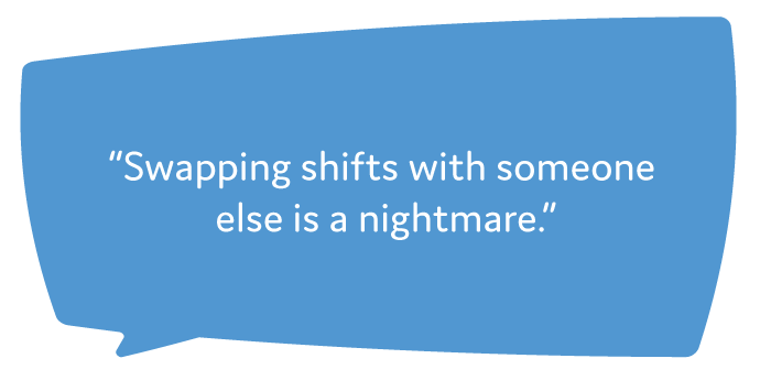 Speech bubble reading, "Swapping shifts with someone else is a nightmare."