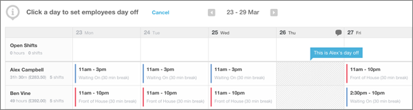 Set days off on the rota in RotaCloud