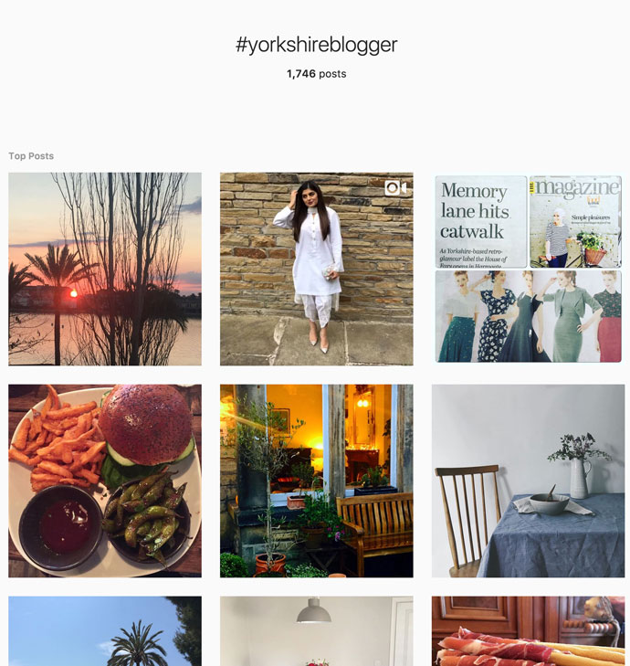 Screenshot of instagram for hashtag yorkshireblogger